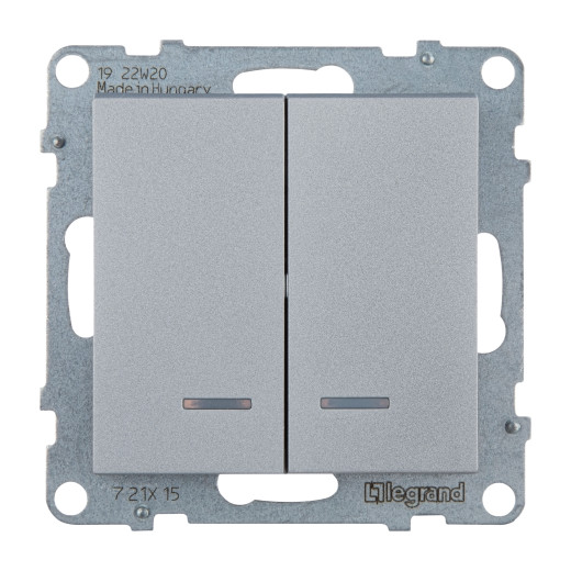 SUNO. Выключатель двухклавишный 10АХ 250В с подсветкой/индикацией. Безвинтовые зажимы. Цвет 