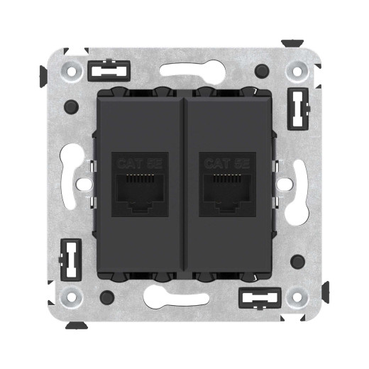 Компьютерная розетка RJ-45 без шторки в стену, кат.5е двойная, Avanti, черный матовый