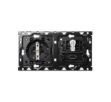 Simon 100 Кит 2 поста механизм 1 розетка Schuko + 1 з/у USB SC 2.1A + 1 переключатель (проходной) + суппорт