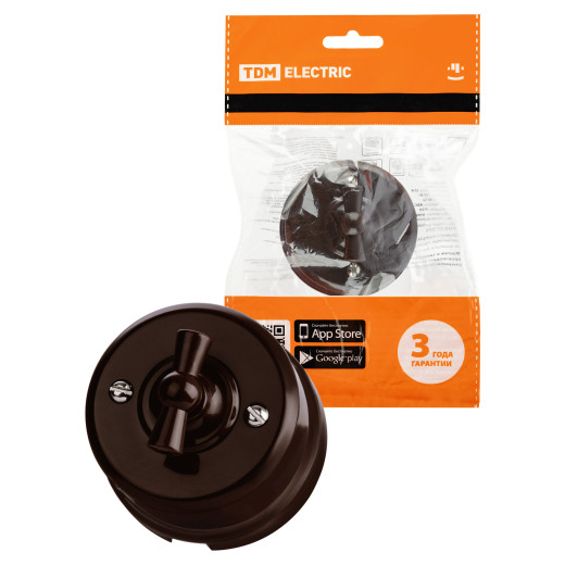 Выключатель поворотный 2-кл. с ручкой (бантик) 10А коричневый «Виви» TDM