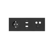 Simon 100 Черный матовый Кит 3 поста, фронт. Накладка на 1 розетку Schuko + 1 розетку TV + 1 розетку RJ45 + 1 розетку HDMI + 1 розетку USB