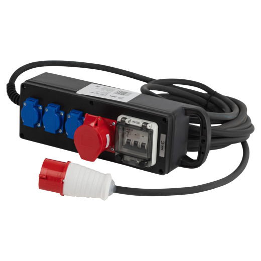 Удлинитель силовой ЭРА IND380-SF-4e-5x4-20m-IP44 380В на каучуковой колодке 4 розетки 1xCEE 5P/3xSCHUKO 20м КГ 5х4