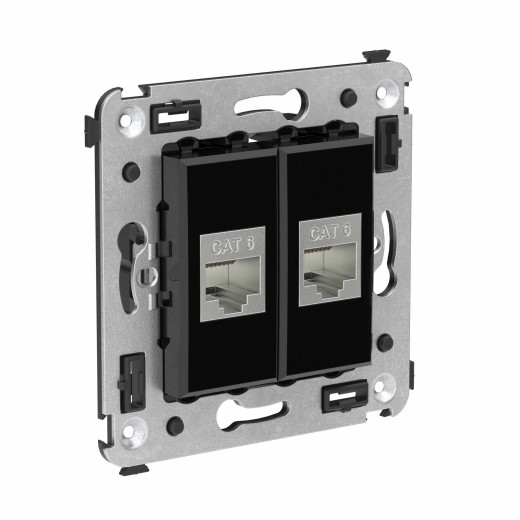Компьютерная розетка RJ-45 без шторки в стену, кат.6 двойная экранированная, Avanti, черный квадрат