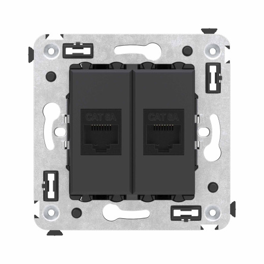 Компьютерная розетка RJ-45 без шторки в стену, кат.6А двойная, Avanti, черный матовый