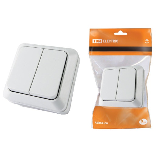 Выключатель 2-кл. открытой установки IP20 10А, белый 