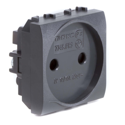 Электрическая розетка, без заземления, со шторками, черная, 2 мод.