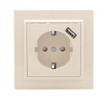EKF Basic Минск Бежевый Розетка с/з, со шторками, 16А, с USB 1А, СП.