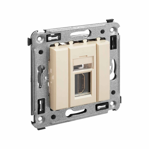 HDMI розетка одинарная в стену, тип А-А, Avanti, ванильная дымка