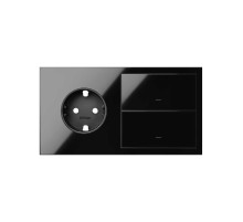 Simon 100 Черный глянец Кит 2 поста, фронт. Накладка на 1 розетку Schuko + 2 клавиши выключателей