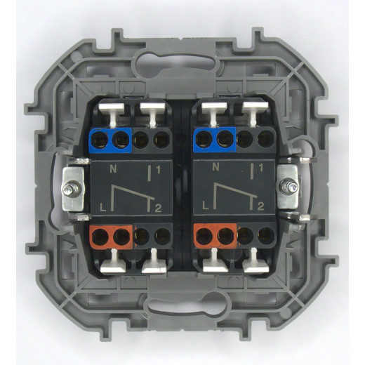 Переключатель двухклавишный с подсветкой - Legrand Inspiria - 10A 250В безвинтовые зажимы - алюминий