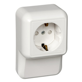 Systeme Electric Blanca Наруж Бел Розетка 1-ая с/з с защитными шторками 16А,плинтусная, монтажная пластина (в сборе)(опт.упак.)