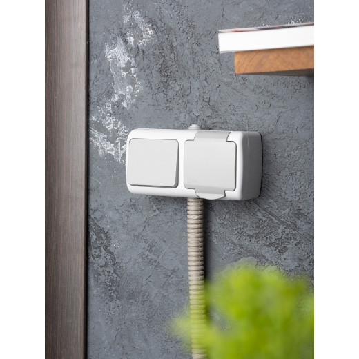 Мурманск Блок розетка 1-м 16А с заземлением с крышкой+ 1-кл выключатель IP54 серый EKF