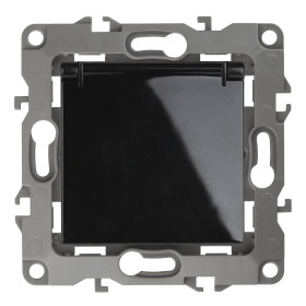 ЭРА Розетка Серия 12 12-2103-06 с заземлением 2P+E Schuko со шторками с крышкой 16A-250В IP20 чёрный