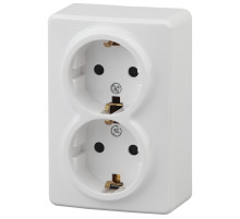 ЭРА Розетка Эксперт 11-2206-01 двойная с заземлением 2х2P+E Schuko со шторками 16A-250В IP20 ОУ белый