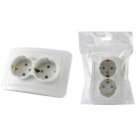 TDM Розетка двойная 2П+З 16А c защитными шторками белая 