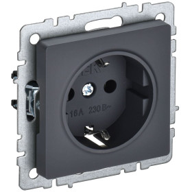 IEK BRITE BASE Графит Розетка 1-м с/з с защ. штор. 16А РС14-1-0-БрГ