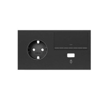 Simon 100 Черный матовый Кит 2 поста, фронт. Накладка на 1 розетку Schuko (слева) + 1 з/у USB SC + 1 клавиша светорегулятора