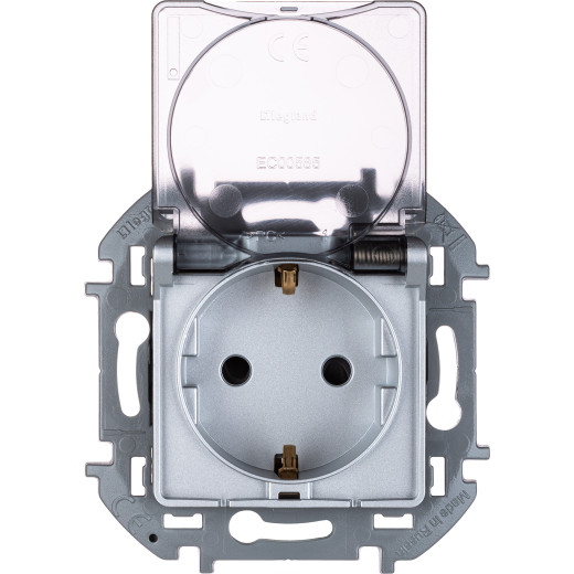 Розетка с заземлением IP44 - Legrand/Daccord Inspiria - со шторками с защитной крышкой 16А 250В винтовые зажимы - алюминий