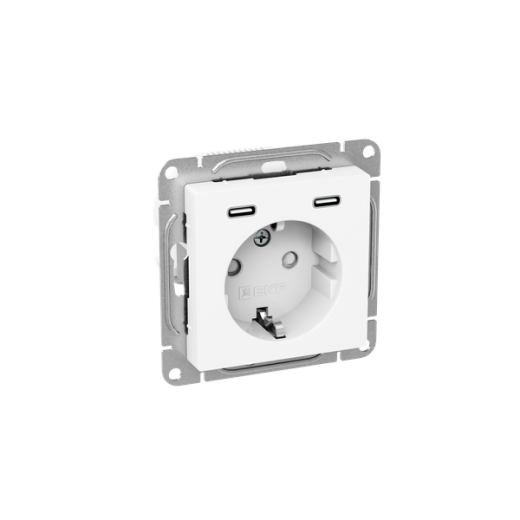 Механизм розетки с USB-C - 2шт, 16А, с заземлением, со шторками, белый Эпика EKF