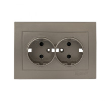 EKF PROxima Валенсия лицевая панель розетки 2-местной с/з 16А кашемир с защ. штор..