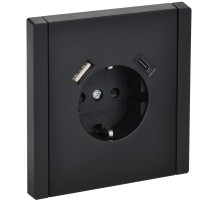 IEK FORTE&PIANO Черный Розетка с/з со шт винтовое крепление 16А USB A+C 18Вт FP147