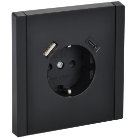 IEK FORTE&PIANO Черный Розетка с/з со шт винтовое крепление 16А USB A+C 18Вт FP147