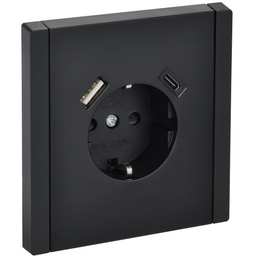 FORTE&PIANO Роз. з/к/ш в/к 16А USB A+C 18Вт FP147 чер. IEK