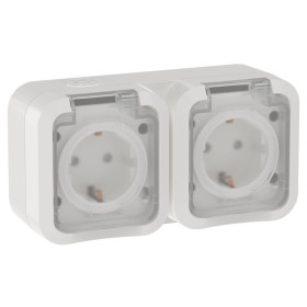 TORS Розетка 2-ая с з/к кр. гориз. 16А IP55 TS322 белый IEK