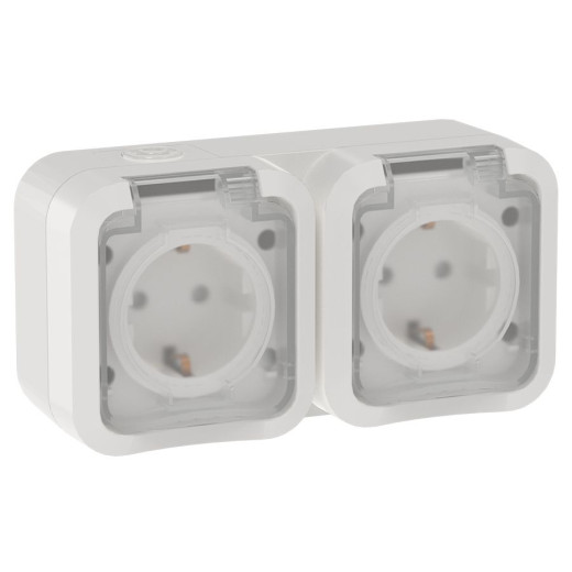 TORS Розетка 2-ая с з/к кр. гориз. 16А IP55 TS322 белый IEK