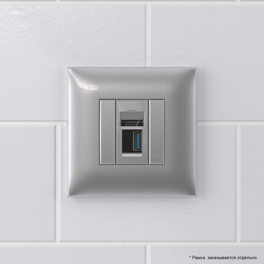 USB 3.0 розетка одинарная в стену, тип А-А, Avanti, закаленная сталь