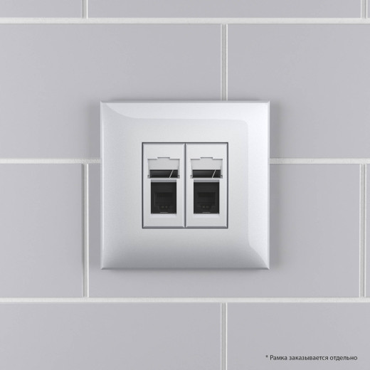 Телефонная розетка RJ-12 в стену двойная, Avanti, закаленная сталь