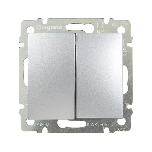 Выключатель двухклавишный - Legrand Valena - 10А 250В схема 5 безвинтовые зажимы - алюминий