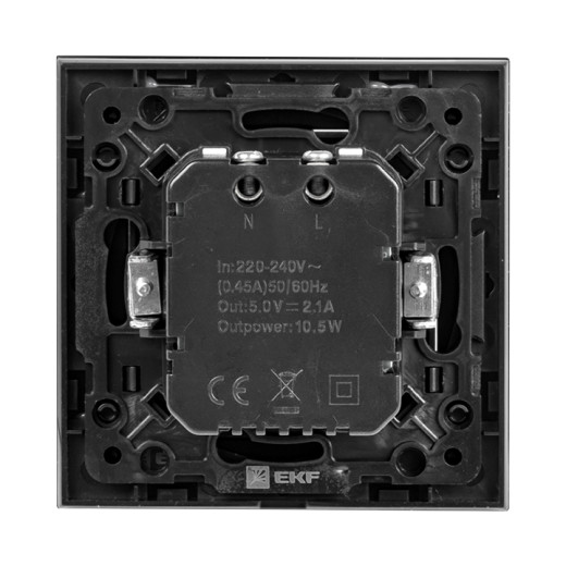 Стокгольм Механизм Розетки USB 2-местной 2,1А винтовые клеммы черный EKF PROxima