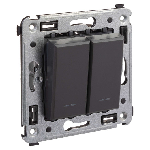 Выключатель двухклавишный в стену, Avanti, черный матовый