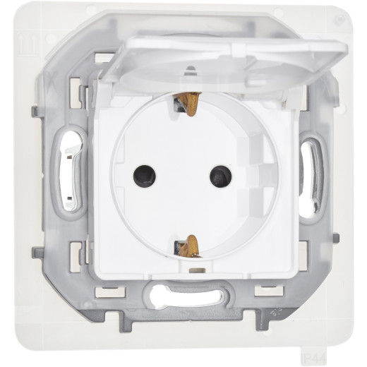 Розетка с заземлением IP44 - Legrand/Daccord Inspiria - со шторками с защитной крышкой 16А 250В винтовые зажимы - белый