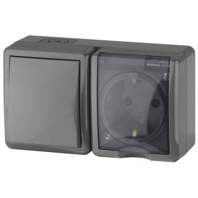 ЭРА Блок розетка с выключателем Эксперт 11-7401-03 IP54 16A-10AX-250В ОУ серый