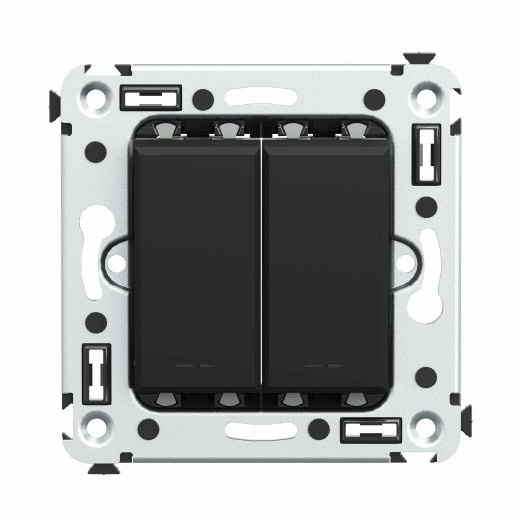 Инвертор двухклавишный в стену, Avanti, черный матовый