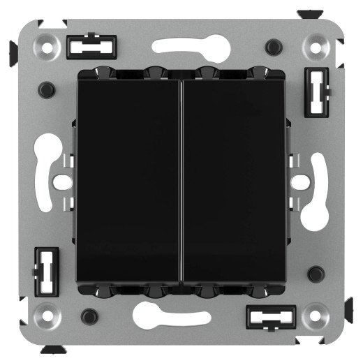 Выключатель двухклавишный в стену, Avanti, черный квадрат