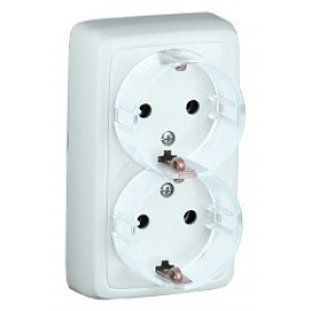 Hegel Альфа наруж Белая РА16-184 Розетка с/з двойная, со шторками, с изол. пластиной