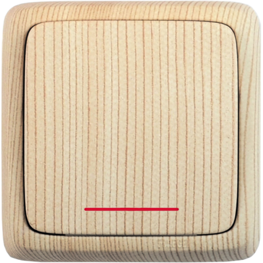 ВА10-114-02 Выключатель открытой установки, одноклавишный, с индикацией, с изолирующей пластиной, цвет сосна