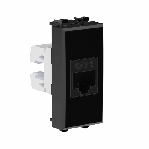 Компьютерная розетка RJ-45 без шторки модульная, кат.6, Avanti, черный квадрат, 1 модуль