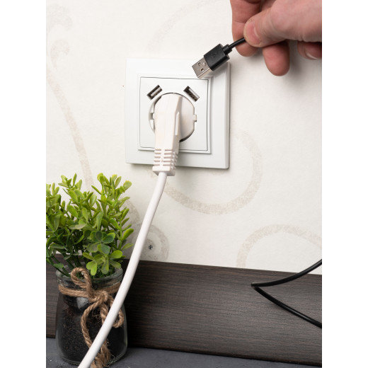 Минск Розетка 1-местная СП с/з 16А белая с защ. штор. с 2 USB 2,1А EKF