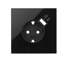 Simon 100 Черный глянец Кит 1 пост, фронт. Накладка на 1 розетку Schuko с з/у USB SC