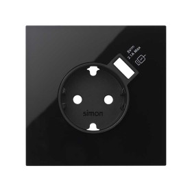 Simon 100 Черный глянец Кит 1 пост, фронт. Накладка на 1 розетку Schuko с з/у USB SC