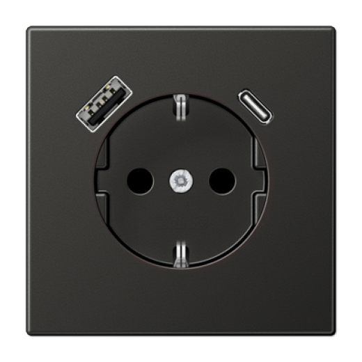 Розетка SCHUKO® с USB-зарядным устройством, тип A + тип С, термопласт, антрацит