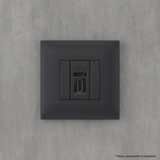 HDMI розетка одинарная в стену, тип А-А, Avanti, черный матовый