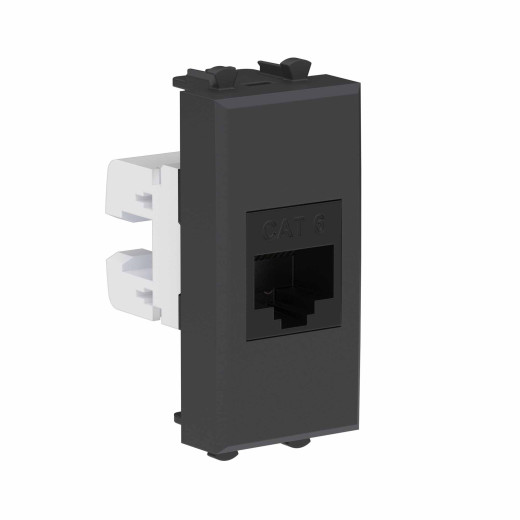 Компьютерная розетка RJ-45 без шторки модульная ,кат.6, Avanti, черный матовый, 1 модуль