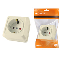 TDM Розетка 2П+З открытой установки с з/ш IP20 16А, слоновая кость 