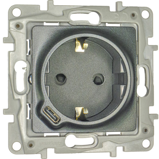 Розетка с заземлением с USB тип C - Legrand Etika - со шторками 16А 250В 1500мА 7,5Вт безвинтовые зажимы - антрацит