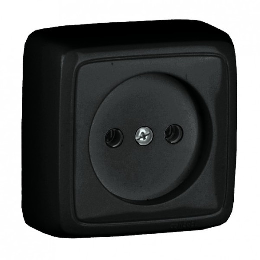РА16-103-08 Розетка открытой установки, одноместная, с изолирующей пластиной, цвет черный